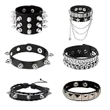 Tastetreasure Juego de 6 pulseras de cuero punk rock con remaches, pulsera gótica con puntas, para hombre y mujer, pulseras Y2K Emo Biker con remaches y cadenas, accesorios punk