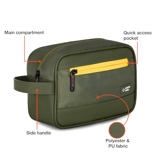 Image of Nasher Miles Stash Toiletry Kit | Cosmetic Bag | PU & Polyester | Travel Pouch Organizer | Multipurpose Storage Compartments & Carry Handle | Travel Accessory for Men & Women (Olive)