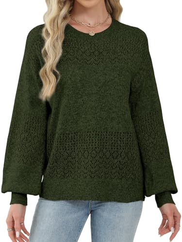 Image of Lylinan Womens Sweaters Casual Boho Long Sleeve Shirts Crewneck Lightweight Crochet Tops Pullover Knit Sweater
