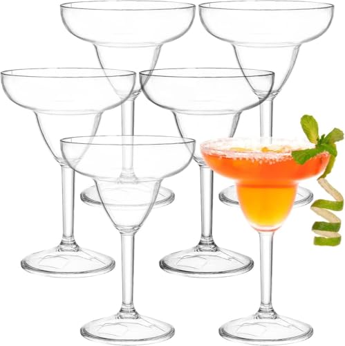 HOTENEAIRE Lot de 6 verres à margarita à pied en plastique transparent incassable pour vin, cocktail, martini, margarita, 270 ml