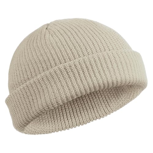 SATINIOR Trawler Beanie Watch Hat Roll-up Edge Skullcap Fisherman Beanie for Women Men(Beige,1 Piece)