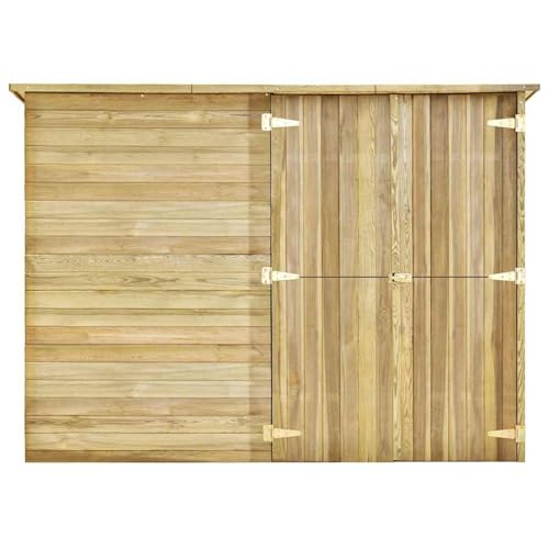 WGYHOME Cobertizo de jardín para herramientas de jardín y bicicletas, de madera de pino natural, 232 x 110 x 170 cm, resistente a la intemperie, con techo de asfalto y puerta doble