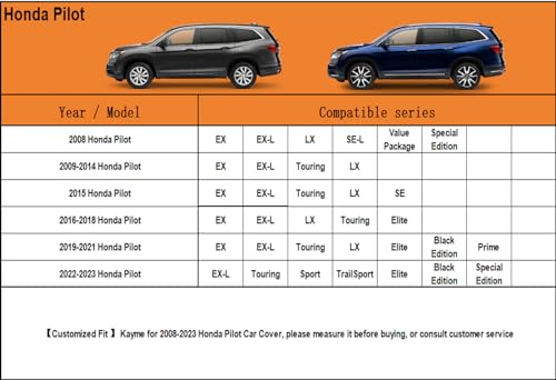 Image of Kayme 7 Layers SUV Car Cover Custom Fit for Honda Pilot (2008-2025) Waterproof All Weather for Automobiles, Outdoor Full Cover Rain Sun UV Protection.Black