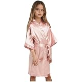Generisch Mädchen Kimono Robe Satin für Spa Hochzeit Geburtstag Party Schlafrock (Khaki, 13-14 Years)