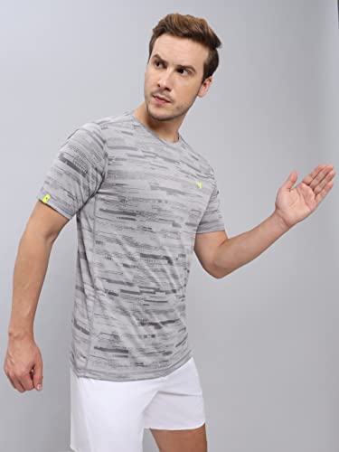 Image of TECHNOSPORT Men Polyester Regular Fit Half Sleeve Jacquard T-Shirt with Double Cool, Quick Dry & Anti Microbial for Sports, Running & Casual Use