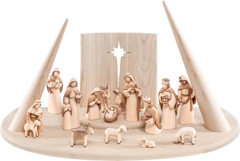 ArteSacraCaravaggio Weihnachtskrippe "FIDES", 10 cm, bestehend aus 16 Teilen, geschnitzt aus Holz von Valgardena von Hand dekoriert, handwerkliche Produktion