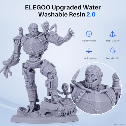 Image of ELEGOO Upgraded Water Washable Resin 2.0, Grey 1000G | 3D Printer Resin Low Viscosity and High Precision, 405nm Rapid UV-Curing Photopolymer for LCD /DLP 3D Printing