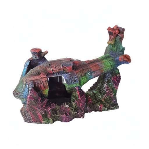 Image of Helicopter Ruins Landscaping Fish Shrimp Shelter Resin Stone Tank Decoration for Turtles