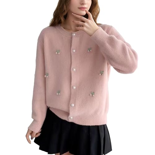 FindThy Women’s Kawaii Cherry Cardigan Sweater Long Sleeve Crewneck Fruit Cardigans Tops