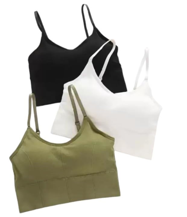 Women's Cotton Wire-Free Full Coverage Lightly Padded Sports Bra - Comfortable & Supportive Everyday Wear - Pack of 3 (Size- 30, Black, White, Green 1)-image-6