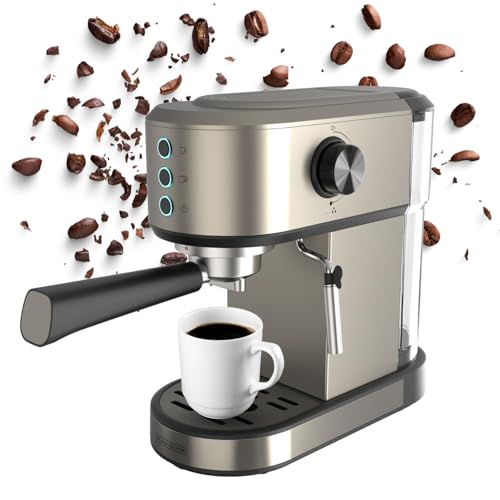 BLACK+DECKER BXCO1350E - Cafetera Espresso 1350W | 20 Bar | Sistema Thermoblock | 1-2 Tazas | Vaporizador Orientable | Depósito 1L Extraíble | Bandeja Antigoteo | Calientatazas