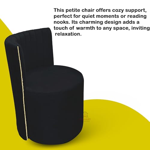 Image of Luxury Velvet Ottoman Chair Pouffe Stool-Modern Round Soft-Padded Chair for Dining Room, Living Room /Cafeteria Seating /Bedroom and Dressing Area /Ottoman with Backrest (Black)