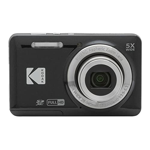 KODAK PIXPRO FZ55 16MP Compact Digital Camera, 5X Optical Zoom, Black | 1080p Full HD Video, 28mm Wide Angle Lens, 2.7 Inch LCD, Point and Shoot, Vlogging Camera, Li-Ion Battery