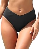 Zmart Mid Rise Bikini Bottoms - Women's Moderate-Full Coverage Bathing Suit V Cut Swimsuit Bottom Black S