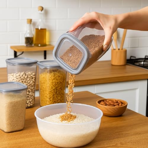 Image of Xmart India Airtight Kitchen storage and containers Set | 1200 ML Transparent Food Storage Box for Pulses, Grains, Cereals, Snacks & Dry Fruits | kitchen accessories items for home(6 Pcs)