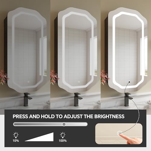 Armario de medicamentos LED con espejo para baño, montaje en pared o empotrado, con luces ajustables y espejo, estantes estables y extraíbles (2), regulables en 3 colores (Negro) miniatura 6