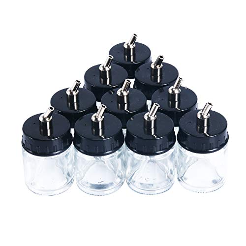 Yaekoo 10Pcs 22Cc Transparent Glass Airbrush Bottles& Lid W/Metal Connector #TOP5