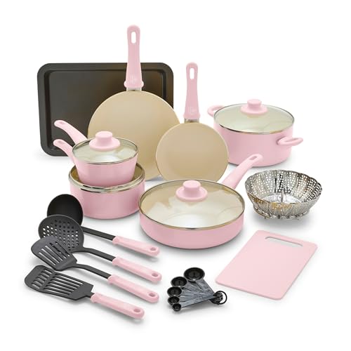 Comparison: Best Greenlife Cookware 18 Piece 2 GreenLife Soft Grip Healthy Ceramic Nonstick 18 Piece Kitchen Cookware Pots and Frying Sauce Saute Pans Set, PFAS-Free with Kitchen Utensils and Lid, Dishwasher Safe, Soft Pink