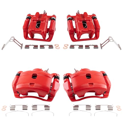 Image of TRQ Performance Front and Rear Brake Caliper Set Caliper Brackets Hardware Compatible with 03-11 Honda Element