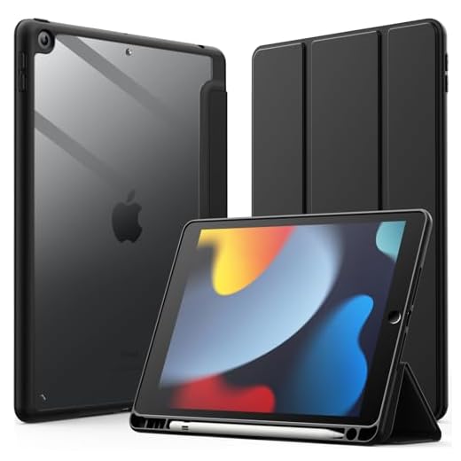 JETech Hülle für iPad 10,2 Zoll (9./8./7. Generation, 2021/2020/2019) mit Stifthalter, Klare Transparente Rückseitenschale Dünner Ständer Stoßfeste Tablet Schutzhülle (Schwarz)