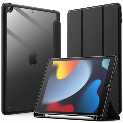 JETech Case for iPad 10.2-Inch (9th/8th/7th Generation, 2021/2020/2019) with Pencil Holder, Clear Transparent Back Shell Slim Stand Shockproof Tablet Cover, Auto Wake/Sleep (Black) by JETech - Used condition - CA$8.83