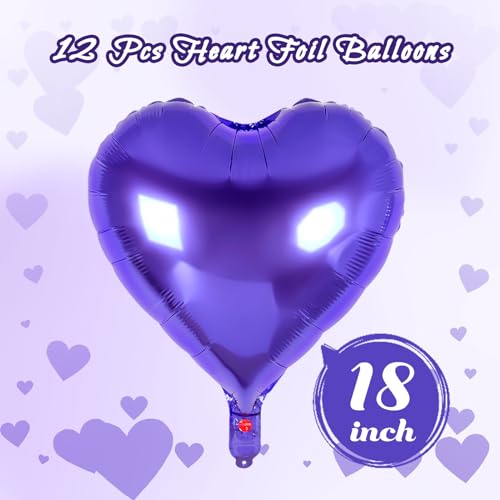 Image of 12 Pcs Purple Heart Balloons,18 Inch Heart Foil Balloons Love Balloon Valentine Balloon for Birthday Party Wedding Engagement Party Baby Shower Valentine Day Decorations