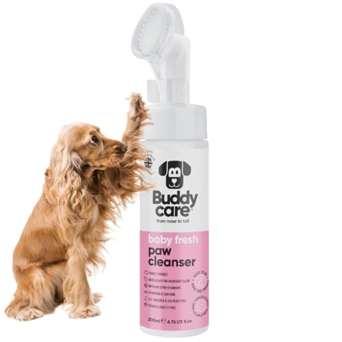Buddycare Limpiador de patas para perros Baby Fresh Scented 200ml - Sin enjuague, limpiador de patas sin agua para perros - Solución suave para patas embarradas, adecuado para todas las razas