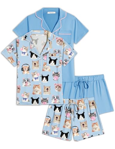 Image of Ekouaer Womens Pajamas Set 2 Pack Button Down Summer Sleepwear Short Sleeve Comfy Pjs Loungewear Set