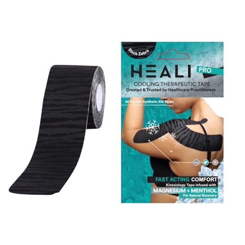 Image of Heali Kinesiology Tape with Magnesium and Menthol, 20 Pcs Precut Strips, K Tape Roll, Knees, Physical Therapy Sports Tape for Knees, Joints & Muscles, Water Resistant, Black Zebra