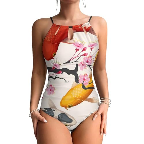Maillots de bain une pièce femme fleur de poisson rouge beachwear confortable