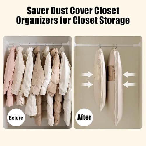 Space Saving Hanging Garment Bag with Self Compression Zipper, Hanging Garment Bag, Upgrade Dust Cover Clothes Bags for Down Coat (PInk, X-Large)4