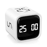 Rotating Pomodoro Timer 5, 25, 10 50 Minutes Preset, Desk Productivity Flip Timer, ADHD Tool Cube Countdown Stopwatch, Vibration/High/Low Volume/Custom Modes, for Work, Study, Back to School, White