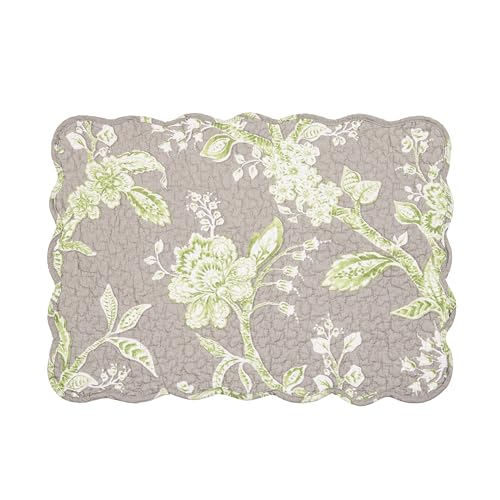 Image of 13 inch x 19 inch Julia Quilted Vintage Floral Scalloped Jacobean Spring Set of 6