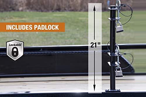 Image of Buyers Products LT18 2-Position Lockable Weed Wacker /Trimmer Rack for Landscape Trailers - Adjustable, Black Powder-Coated Steel, Holds 2 Weed Eaters, Rust-Resistant Lawn Edger Rack, Made in USA