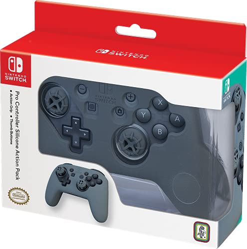 Officially Licensed Nintendo Switch Joy-Con Action Pack Grip and Thumb Buttons – Grey Textured Silic