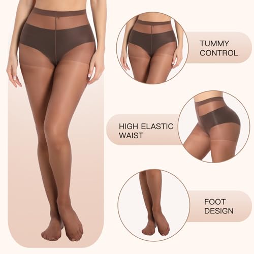 Image of MANZI 6 Pairs 20D Women's Sheer Tights Ultra Thin High Waist Pantyhose Thigh Stockings