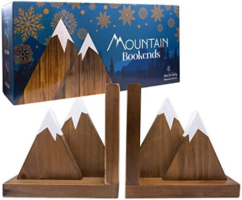 Decorably Mountain Bookend - Wood Bookends, Book Ends for Kids Room, Bookends for Kids, Boy Bookends, Nursery Mountain Decor, Adventure Decor, Mountain Nursery Decor, Woodland Nursery Decor for Boys