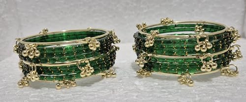 Image of kashmiri ghangharoo glass bangle Set For Women And Girls | Light Weight Bangles | Traditional Transparent Fancy Glass Chudi Set for Wedding, Party (18 Bangles)