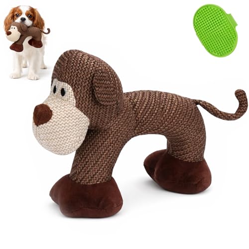 AUOBAG Dog Toys for Aggressive Chewers, Indestructible Stuffed Animals Toy for Puppy &amp; Small Dogs, Linen Fabric Plush Design for Anxiety Relief (Monkey)