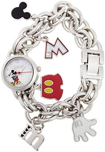 Disney Mickey Mouse Kids Charm Bracelet Watch with Printed Mickey Dial and Playful Character Charms – Silver Finish Chain Links – Fits Wrists from 5.5" to 8" - Image 4