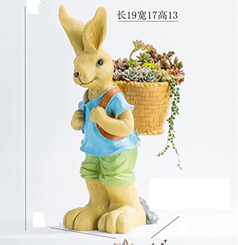 Sculpture statue jardin lapin et pot de fleur résine anti-choc - 4
