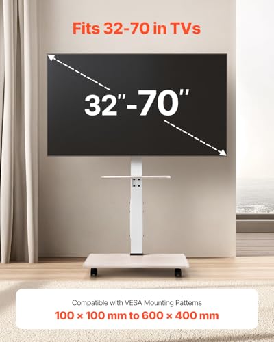 VEVOR rollbarer TV-Ständer Fernsehständer für 812,8-1778 mm TVs bis zu 40 kg, 25° Links-Rechts-Drehung & höhenverstellbare TV-Halterung mit Ablage für Schlafzimmer Wohnzimmer (max. 600 x 400 mm) – Bild 3