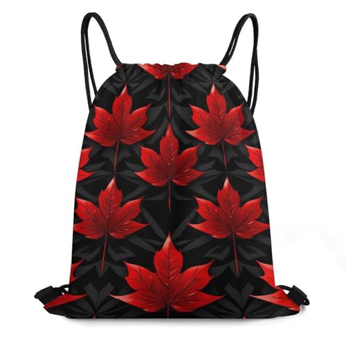 Canada Flag Maple Leaf Drawstring Backpack Durable Sport Gym Bags Daypack for Men Women 35 * 42cm