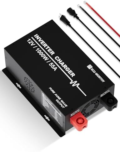 ECO-WORTHY 1000W Pure Sine Wave Inverter Charger, Power Inverter with 55A LiFePO4 Battery Charger with 20ms UPS,12V to 110V for RV Home Roadtrip Essentials Deep Cycle Rechargeable Battery