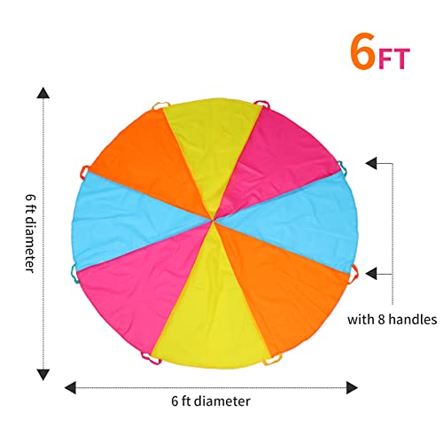 Image of 6ft Rainbow Parachute, Play Parachute Toy for Kids, Parachute with Handles Indoor & Outdoor Play Equipment