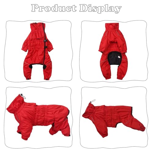 babepet Hunde Wintermantel 1/2 Hosenanzug mit Beinen, Wasserdicht Regendicht Hund Jumpsuit mit Fleece Futter, Winddicht, reflektierend, für Kleine und mittelgroße Hunde-Rot-M