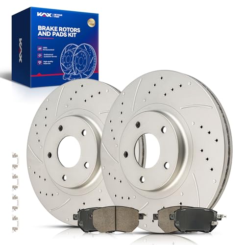 Image of KAX Front Brake Kit, Drilled and Slotted Brake Rotors, Ceramic Brake Pads | Fits Nissan Murano 2009-2011, INFINITI FX35 2003-2005, Nissan Altima 2005, INFINITI FX45 2003-2005
