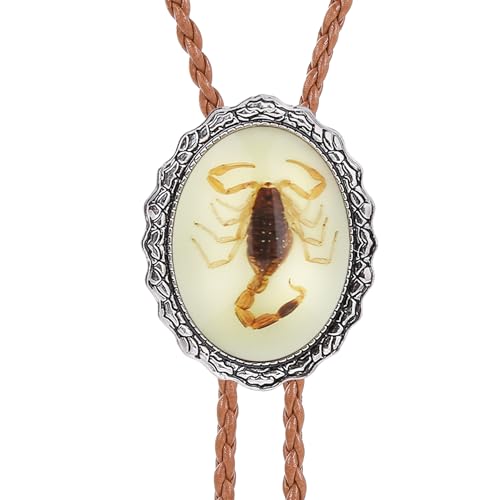 Image of Btilasif Bolo Tie Brown for Men, Scorpion Luminous Stone Cowboy Tie Western Leather Necktie Necklace for Women