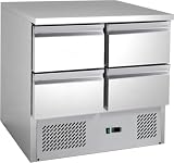 GastroHero Kühltisch Mini Edelstahl GN 1/1 mit 4 Schubladen statische Kühlung +2 °C bis +8 °C 230 V Profi Gastronomie Kühltisch ECO 0/4 digitale Anzeige