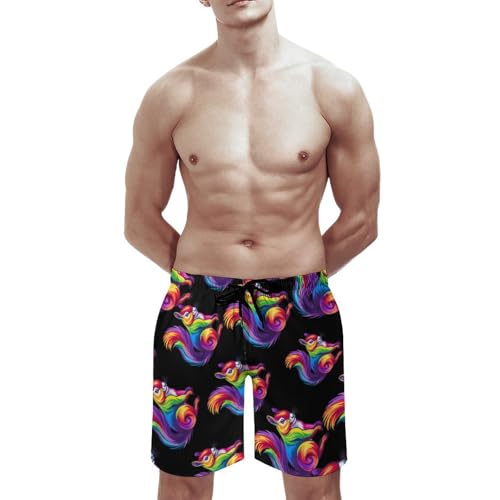 Cute Rainbow Squirrel Men's Swim Trunks Quick Dry Hawaii Board Shorts Mesh Lining Beach Swimwear with Pockets2